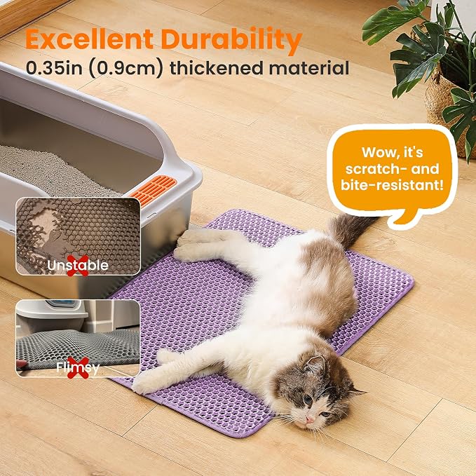 Cat Litter Mat, Double Layer Honeycomb Litter Box Mat | 24x18”, Efficient Litter Trapping, Easy to Clean, Waterproof, Non-Slip, Soft on Paws, Scratch Resistant, Purple, Large - Image 6