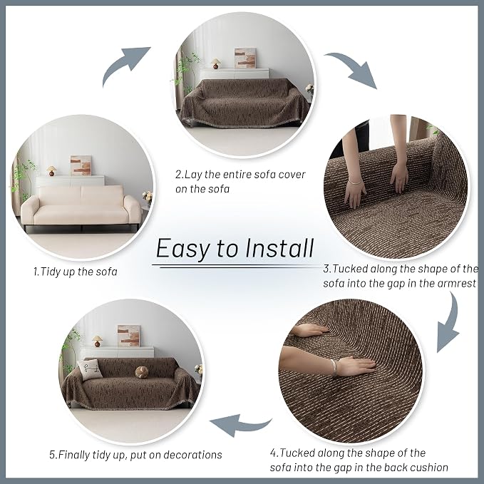 MYSKY HOME Couch Covers for 3 Cushion Couch Sofa, Sectional Couch Cover L Shape Chenille Couch Cushion Covers for Pets, Furniture Protector Cover for Dogs, Kids, 91"X150", Deep Chocolate - Image 7