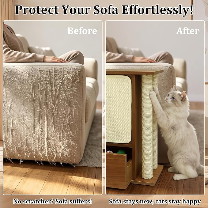 Cat Scratch Furniture Protector for Couch, Cat Scratcher Side Table | Couch Protector from Cat Claws with Storage,Cat Scratching Posts & Sisal Scratching Board, Anti-Scratch Furniture Protector - Image 2