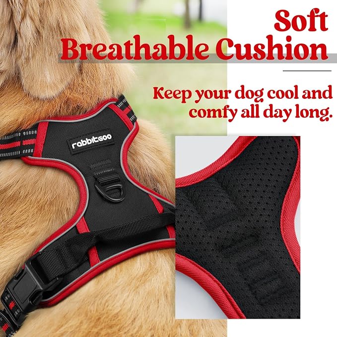 rabbitgoo Dog Harness, No Pull for Large Dogs with 2 Leash Clips, Pet Vest | No Choke with Handle, Adjustable Soft Padded, Reflective, Easy Control for Walking, Black & Red, Large - Image 2