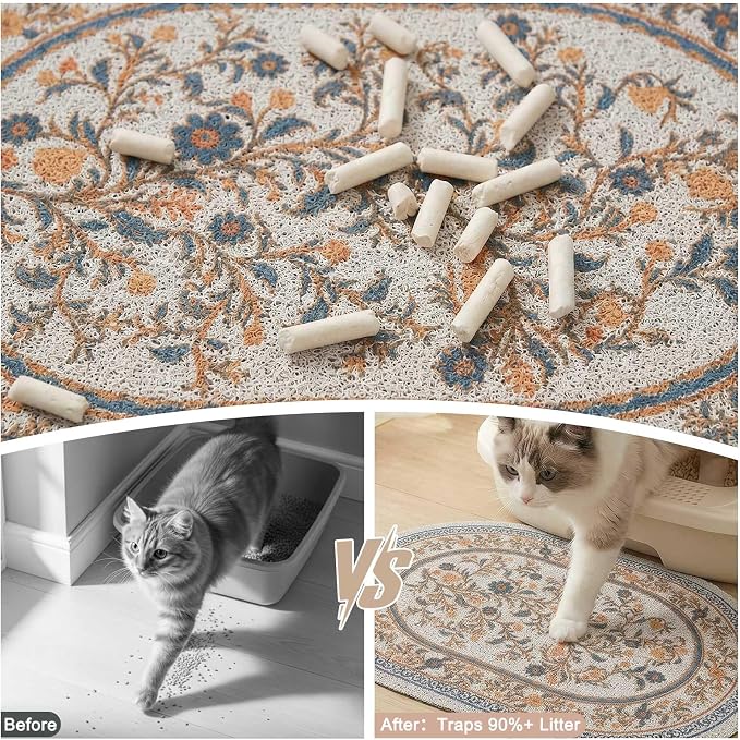 Bienbee Cat Litter Mat, 24" x 15" Dense Trapping Mesh for Litter Boxes | Litter Box Mat with PVC Mesh, Waterproof &Urineproof, Non-Slip Grip, Soft On Kitty Paws and Easy to Clean to Protect Floor - Image 2