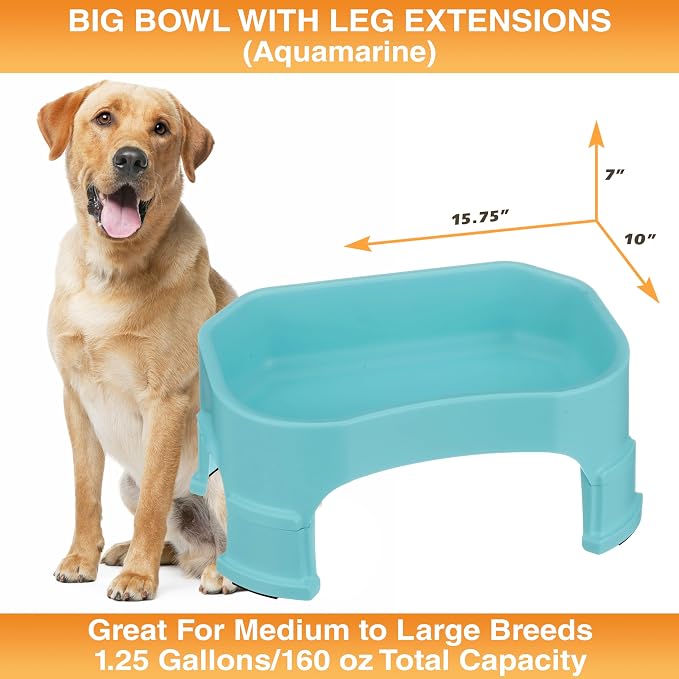 Neater Pet Brands Extra Large Water Bowl for Dogs, Elevated Outdoor Dog Water Bowl (1.25 Gallon XL Capacity), Big Trough Style Food Dish for Indoors or Outside, No Spill Large Dog Bowls, Aquamarine - Image 6