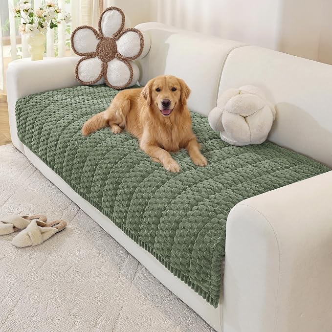 OstepDecor Couch Cover for Dogs, Washable Non Slip Sofa Cover for Pets | Soft Couch Covers for Sofa, Loveseat and Sectional, Furniture Protector Against Pet Hair & Dirt (35.4" x 70.9", Green) by OstepDecor