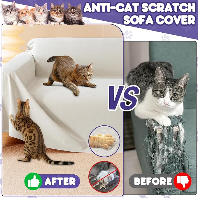 Loiion Cat Scratch Proof Furniture Protector Waterproof Sofa Cover 150"x91" | Pet-Friendly Couch Protector, Anti-Scratch & Anti-Slip Sofa Cover For Cats Dogs Kids, Machine Washable - Image 2