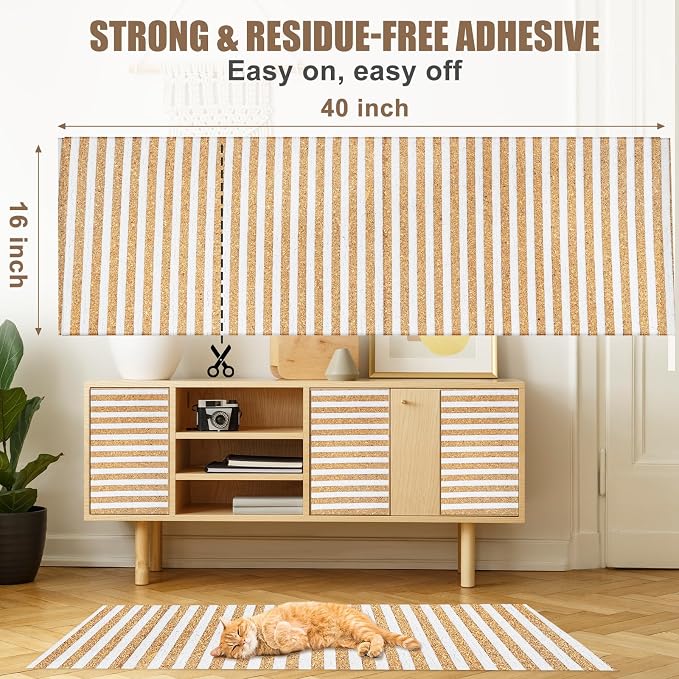 Natural Cork-Cat Scratch Pad-Cat Scratch Mat Rug-Avoid Cat Couch Protector-Cat Scratch Furniture Protector for Post/Sofa/Floor-Indoor Wall Scratcher-Cat Scratching Carpet-Stretching-white-Pro 40*16 IN - Image 5