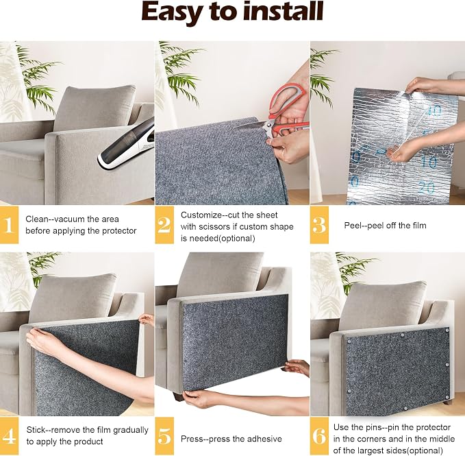 Cat Scratch Furniture Protector, 78.7"x15.8" Cat Scratch Pad for Couch | Trimmable Self-Adhesive DIY Sofa Wall Cats Tower Mat, Replacement Pads from Pet Claws, Light Gray - Image 4