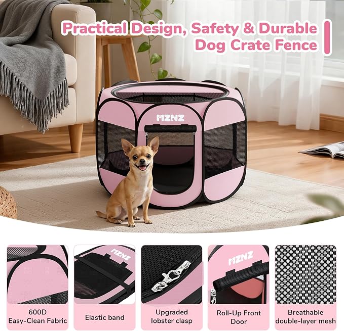 Dog Cat Small Animal Puppy Playpen Crate, Small, Whole Pink | Portable Pop Up Pet Cage Enclosure Tent Kennel Indoor Outdoor with Carrying Case, No Assembly, Camping Use - Image 7
