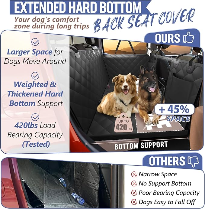 Dog Truck Seat Cover for Back Seat, Hard Bottom Pet Hammock, XL | for F150, RAM1500, Sierra, Tundra, Silverado Full-Size Crew Cab Trucks, Extender Space, Sturdy Oxford, Waterproof, Black - Image 2