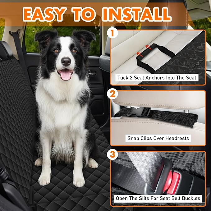 Waterproof Dog Backseat Cover for Cars, Pet Seat Protector, Carbon Black - Image 3