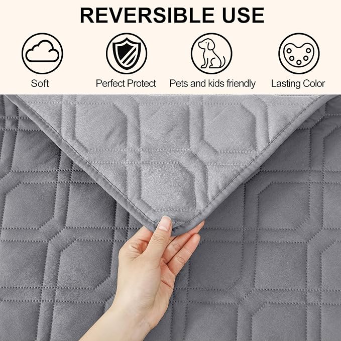 Smiry Reversible Waterproof Pet Couch Covers for Sofa | Washable Dog Couch Sofa Covers, Water Resistant Furniture Protector Slipcover, Geometric (82"x102", Grey/Light Grey) - Image 3