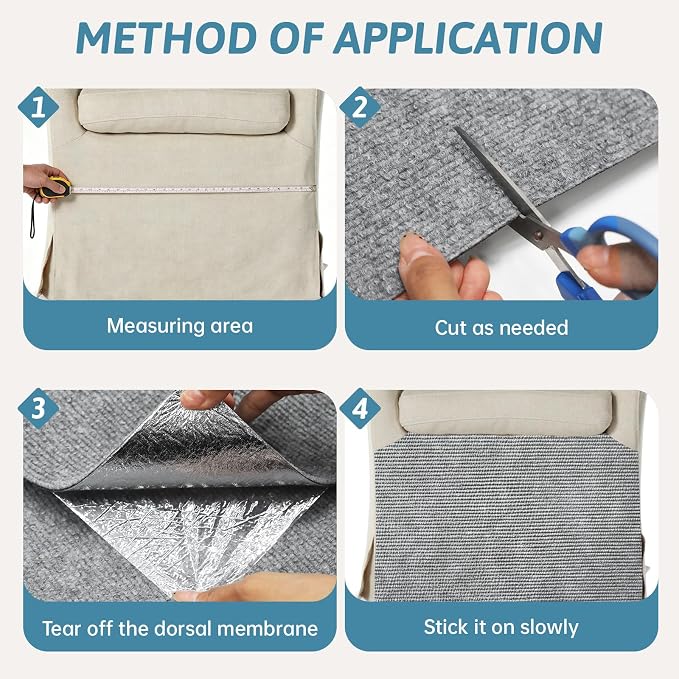 Heavy Duty Cat Scratch Mat for Couch Furniture(Light Gray, 39.3" x 15.8") | Self-Adhesive Cat Scratcher Carpet, Trimmable DIY Cat Scratch Pad, Furniture Protector for Couch,Sofa,Door & Cat Tree - Image 4