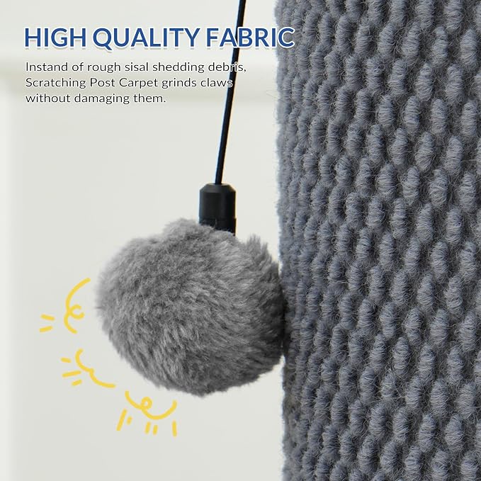 Cat Craft 41" Cat Scratching Post, Gray | Short Plush Fabric, Stable Wide Base, Replaceable Hanging Ball, Full Stretch Design - Image 5