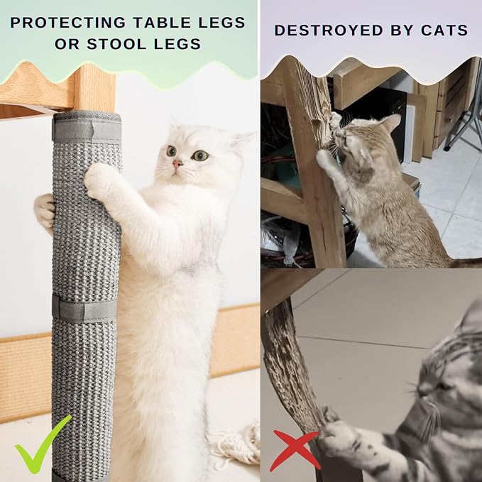 JanYoo 2 Pieces Cat Scratcher Cat Furniture Table Leg Protectors Sisal Cat Scratching Pad Mat Protecting with Hanging Toy(Grey) - Image 5