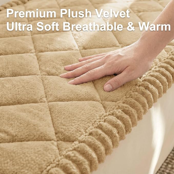 Smiry Non Slip Couch Cover for Dogs, Fuzzy Plush Pet Sofa Protector | Washable Furniture Cover for Large Dogs & Cats, Scratch & Dirt Resistant, For 2 Cushion Couch, Camel, 27.6"x47" - Image 5