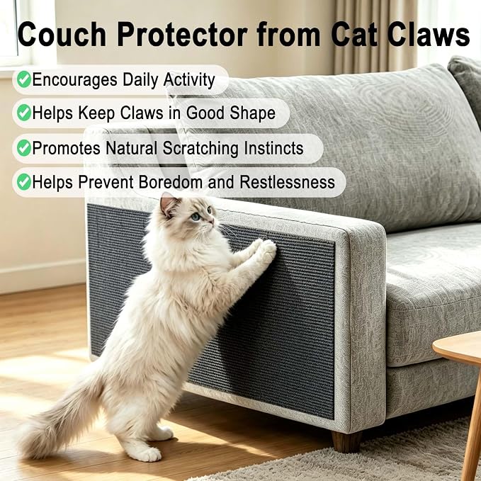 Tfwadmx 2Pcs 39.3" x 15.8" Cat Scratch Couch Furniture Protector, Trimmable Self-Adhesive Cats Scratching Pads, DIY Climing Scratch Mat Furniture Couch Protector from Cat Claws Scratching (Dark Gray) - Image 2