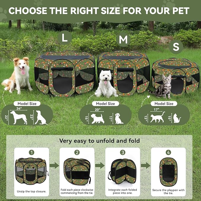 Siedihit Dog Playpen, Medium Dogs Tent Crates Cage Indoor/Outdoor | Portable Pop Up Dog Kennel Playpen with Carrying Case for Dogs/Cats/Rabbits(Cottagecore, Medium) - Image 9