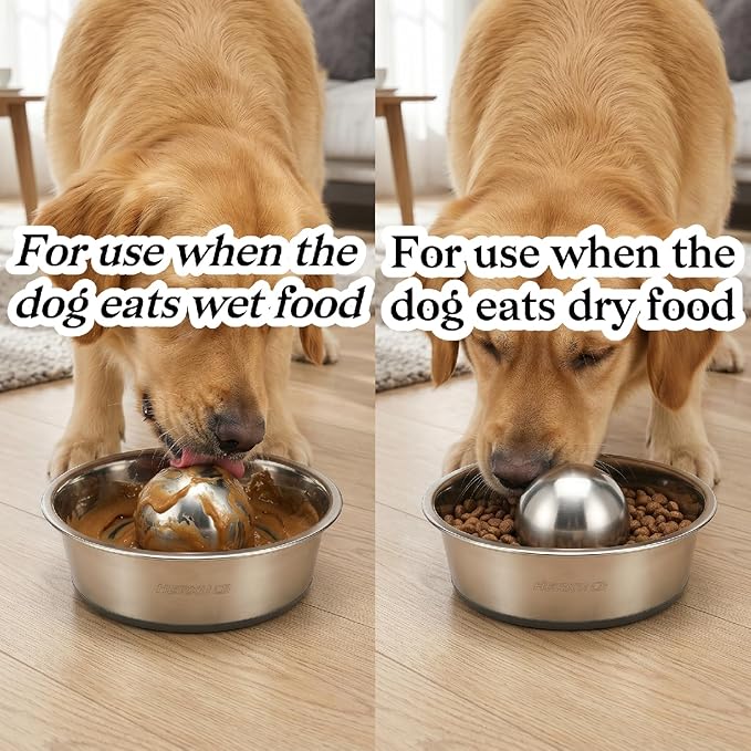 Stainless Steel Dog Food Slow Feeder Ball - 3.6in - Slows Fast Eating, Fun Feeding for All Dogs - Durable, Smooth (Large) - Image 4