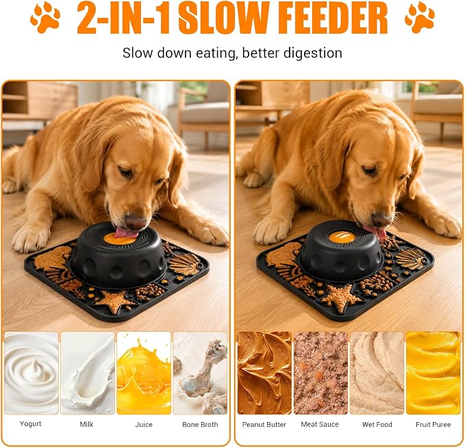 Large Dog Lick Bowl with Rolling Ball, 500ML Slow Feeder Bowl with Lick Mat | 2 In 1 Anti-Slip Silicone Dog Lick Bowl for Liquid and Thick Treat, Anxiety Relief & Interactive - Image 4