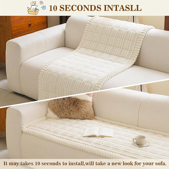 MYSKY HOME Couch Covers for Dogs, Non-Slip Sofa Cover, Cream, 27.6" x 59" | Couch Covers for Sofa, L Shaped Couch Cover, Sofa Covers Washable, Pet Friendly, Couch Cushion Cover, Love Seat Couch Cover - Image 8