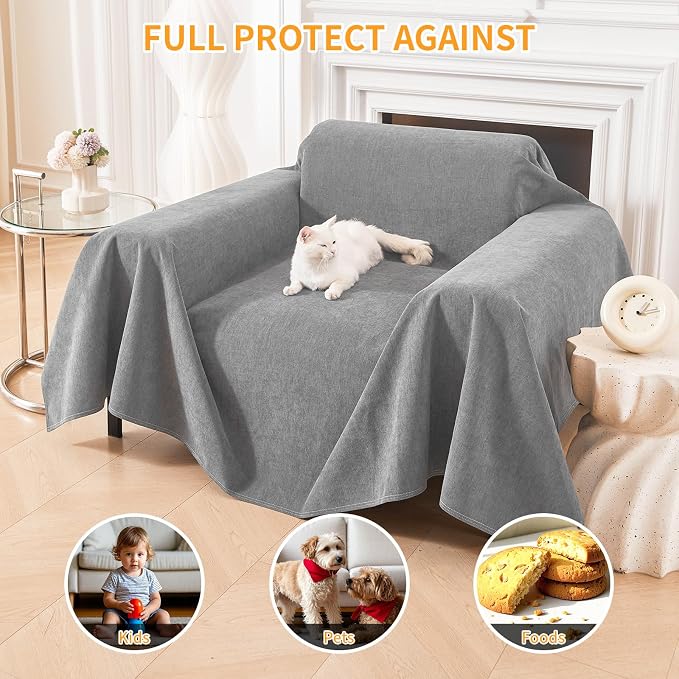 Deep Dream Cat-Scratch Resistant Armchair Couch Cover, Waterproof Sofa Cover for Dogs, Pet Friendly Couch Protectors Anti Slip Thickened Slipcovers for Dogs Pets, 71" x 91", Light Grey - Image 5
