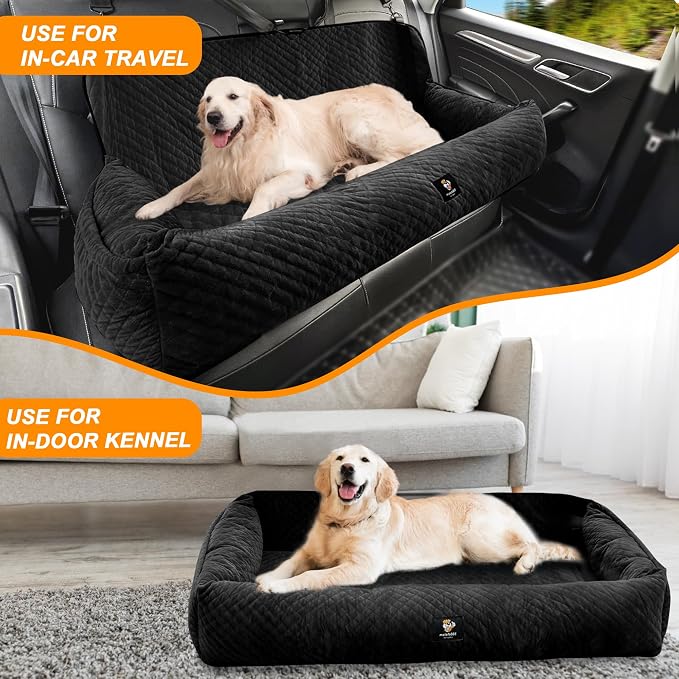 Dog Car Seat for Medium/Large Dogs Under 100 Lbs,Multi-Functional Dog Car Bed Washable Pet Travel Safety with Thick Cushion, Soft & Removable,for All Cars Back Seat (Black) - Image 6