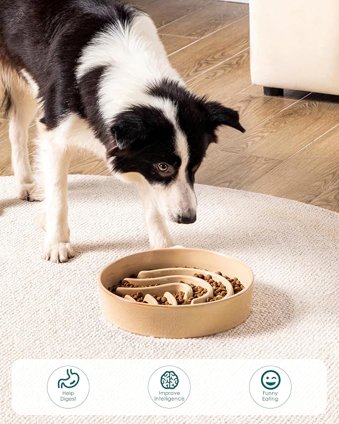 vancasso Slow Feeder Dog Bowl, 3 Cup Ceramic Slow Feeding Food Dish for Large Breed, Puzzle Dog Food Bowl for Fast Eater, Brown - Image 7