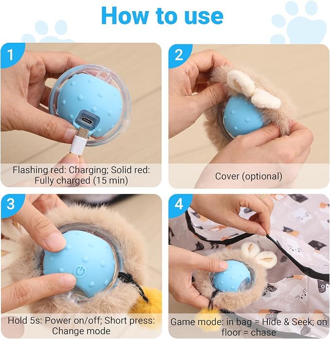 Cat Toys for Indoor Cats, Interactive Cat Toy for Adult Cats | Hide and Seek Play Mat for Bored Kittens, Automatic Rolling Ball with Real Bird Chirping, Motion Activated Rechargeable - Image 7