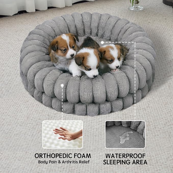 BALANCE Luxury Donut Dog Bed, 24 Inches Round Dog Beds for Small Dogs Washable, Orthopedic Calming Pet Bed for Puppy and Cats with Anti-Slip Bottom (Gray) - Image 4