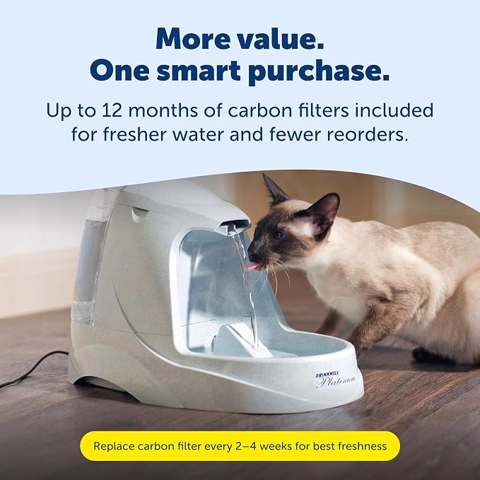 PetSafe Drinkwell Platinum Cat Fountain, Includes 12 Carbon Filters | 168 Oz Capacity, Falling Stream Encourages Drinking, Adjustable Flow, Top-Shelf Dishwasher Safe, 12 Filters Included - Image 6