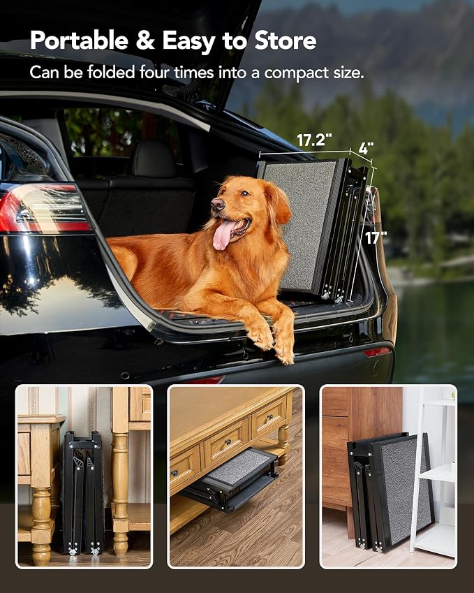 Dog Ramp for Cars, 63" L × 19.7" W, Lightweight Extra-Wide Foldable | Extra-Wide for a Safer Climb, Lightweight for Easy Transport, Non-Slip Rug Surface, 250-lb Capacity - Image 5