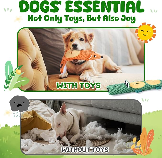 XIUGOAL Dog Toys for Chewers, 2 Pack No Stuffing Dog Toys for Boredom and Teething, Squeaky Chew Toy for Small, Medium Breed to Keep Them Busy - Image 7