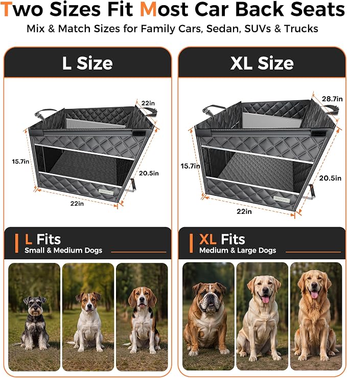 Doglike UNBREAK Hard Bottom Dog Car Seat for Back Seat Passenger Frinedly | [Military-Grade Protection], 450LB Ultra-Support Back Seat Extender for Dogs Carseat, Waterproof Pet Carseat L Size - Image 7