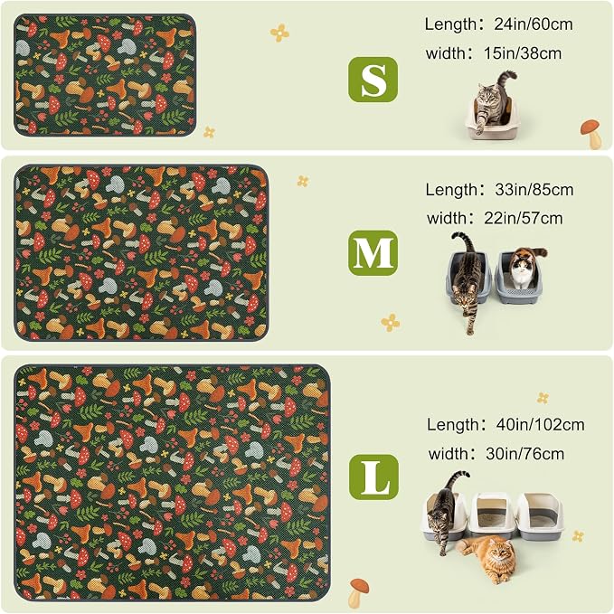 Unicorn Catcher 40X30in 2packCat Litter Mat Machine Washable Soft 3D Air Mesh Litter Box Rug Non-Slip Backing Quick Dry Scatter Control for Paws,Green Mushrooms - Image 6