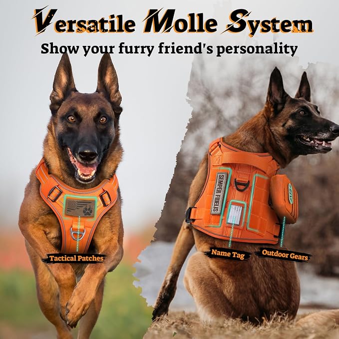 rabbitgoo Tactical Dog Harness for Small Dogs, No Pull Service Pet Vest | Military Molle System & Easy Control Handle, Adjustable and Reflective for Walking and Training, Orange, Small - Image 8