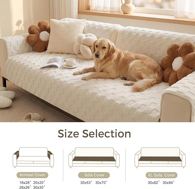 Foxdecor Couch Cover for Dogs Sofa Covers Non Slip Couch Pad Pet Friendly | Pet Couch Covers Washable Sofa Protector, Furniture Cover Couch Seat Protector for Living Room, Cream White 30x53 Inch - Image 6
