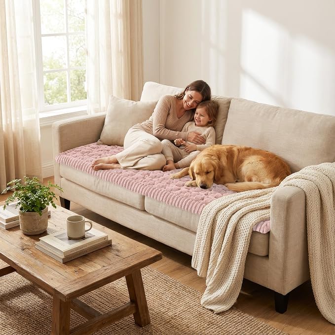 Smiry Non Slip Couch Covers for Dogs, Scratch Resistant Pet Sofa Protector | Machine Washable Soft Fuzzy Thick Furniture Cover for Sofa Loveseat Sectional Large Dogs, Dusty Rose, 27.6" x 47" - Image 5