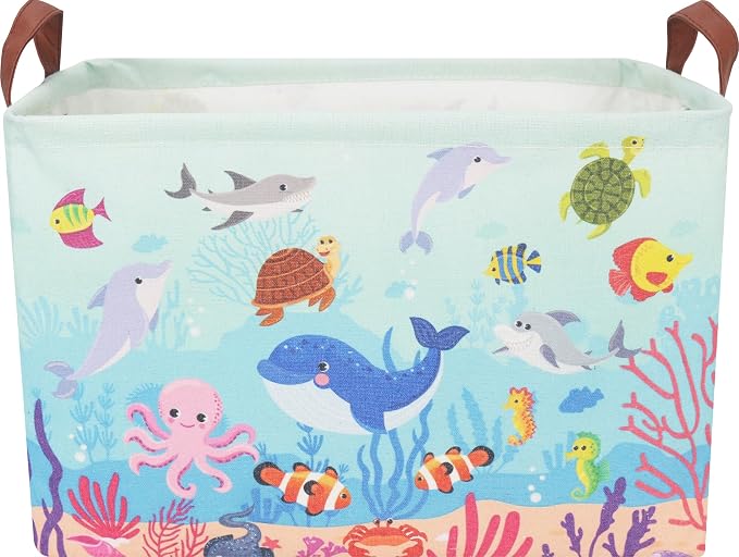 CLOCOR Rectangular Storage Basket Empty,Gift Basket,Waterproof Storage Bin with Handles,Room Decor(Under The Sea) by CLOCOR