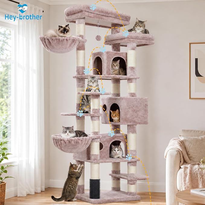 Hey-brother Cat Tree, Multi-Level Tower with 3 Condo, Hairbrush, MPJ035-MMU - Image 7