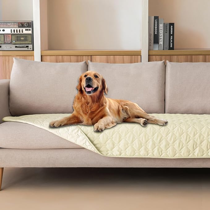 gogobunny 100% Double-Sided Waterproof Dog Bed Cover Pet Blanket Sofa Couch Furniture Protector for Puppy Large Dog Cat, Reversible (30x90 Inch (Pack of 1), Dark Cream/Light Cream) by gogobunny