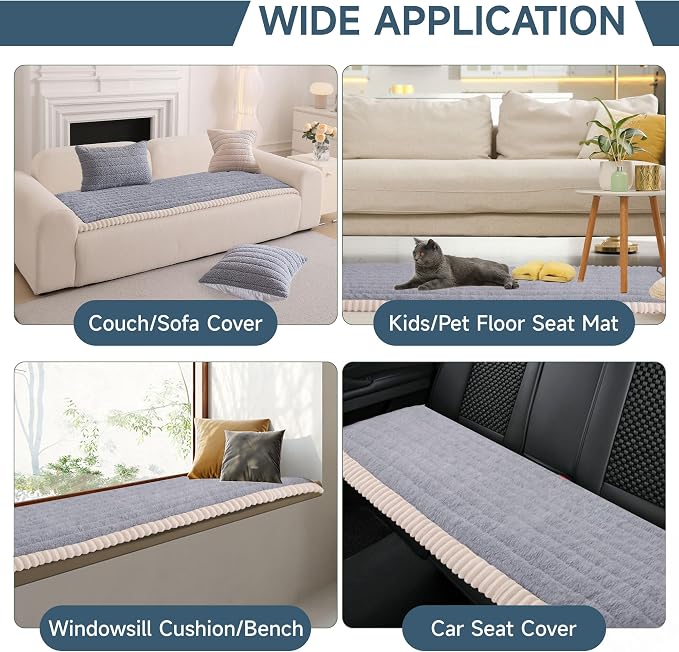 OTOB Sofa Covers for 3 Cushion Couch Washable, All Seasons Fuzzy Non Slip Kids & Pet Friendly Dog Bed Mats Couch Cover, Soft Plush Sofa Slipcovers Furniture Protector (Light Gray, 27.6" x 70.9'') - Image 6
