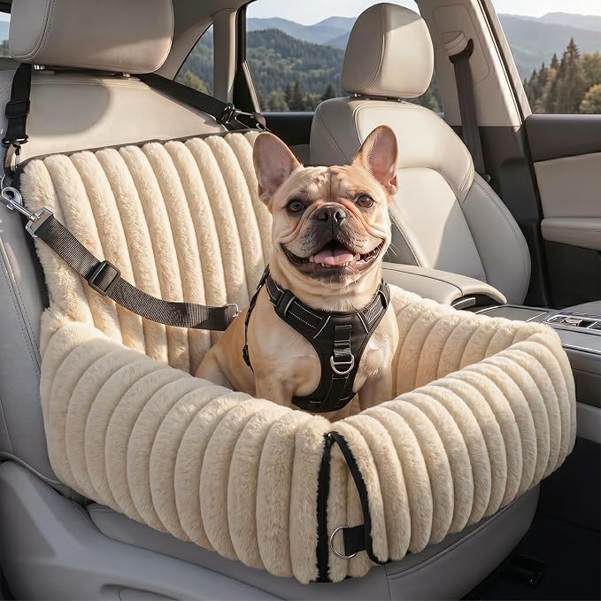 MIXJOY Dog Car Seat for Small/Medium Dogs up to 23 lbs, Multi-Functional Dog Carrier for Car with Detachable Washable Cover, Pet Travel Bed with Clip-On Safety Leash, Brown by MIXJOY