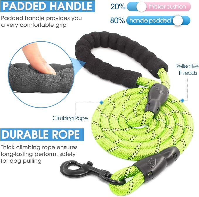 2/4/5/6 FT Dog Leash with Comfortable Padded Handle and Highly Reflective Threads for Small Medium and Large Dogs (5FT-1/2'', Green) - Image 2