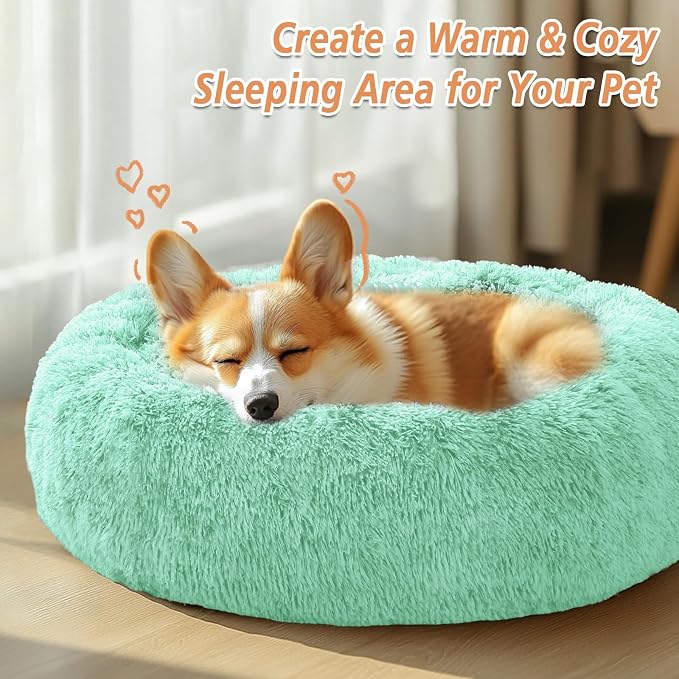 JOLLYVOGUE Calming Small Dog & Cat Bed for Indoor Cats - 20 inches Washable Donut Bed for Kittens & Puppies, Anti-Anxiety Round Fluffy Plush Pet Beds (Fits up to 15 lbs, Mint Green) - Image 4