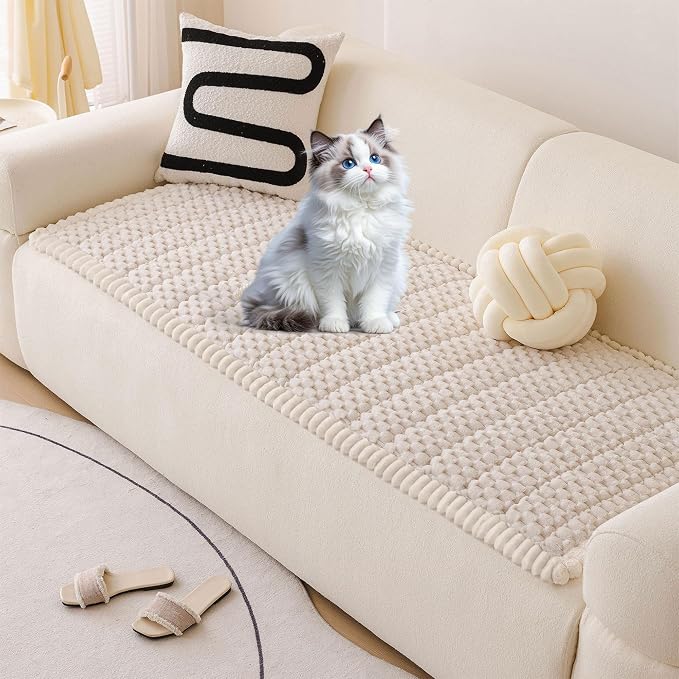 OTOB Dog Couch Cover Protector Washable, Non Slip Pet Sofa Furniture Covers | Cream, 27.6" x 82.7", Fuzzy Soft Plush, Pet Friendly, All Seasons, Breathable, Modern, Thick Wear-Resistant - Image 9
