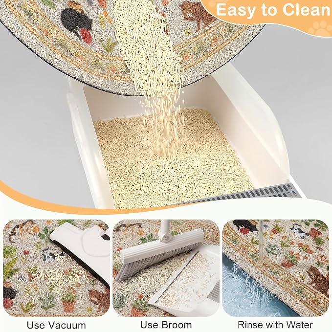 Bienbee Cat Litter Mat, 33" x 22" Dense Trapping Mesh for Litter Boxes | Litter Box Mat with PVC Mesh, Waterproof &Urineproof, Non-Slip Grip, Soft On Kitty Paws and Easy to Clean to Protect Floor - Image 6