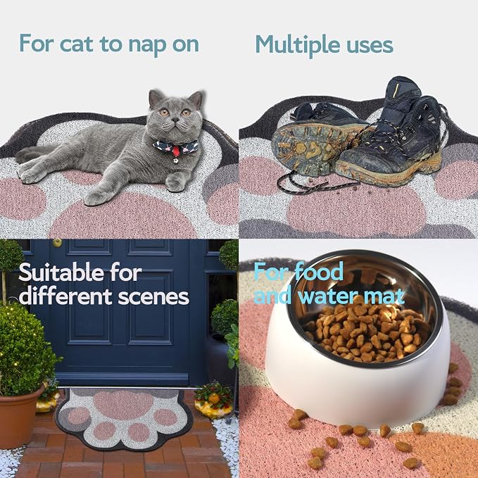 Cute Cat Litter Mat 24”x16”, Litter Box Mat, Litter Trapping Mat, Soft on Kitty Paws, Easy Clean, Anti Slip, Pet Accessories, Door Floor mats - White Pink60*40 - Image 7