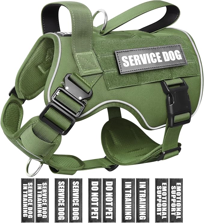 Tactical Dog Harness for Medium Dog, Heavy Duty Service Working MOLLE Vest with 10 Pet Patches, 2X Metal Buckle Vest for Training Hunting Walking by WINSEE