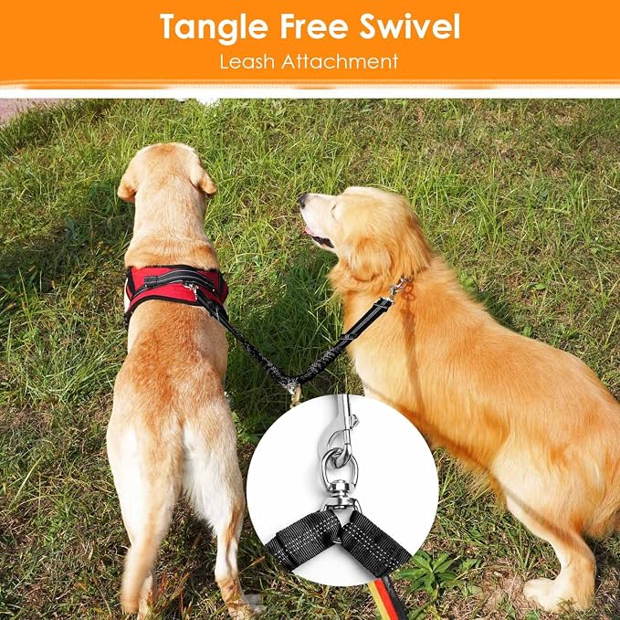 AUTOWT Double Dog Leash, No Tangle 360°Swivel Rotation Reflective Lead Attachment Adjustable Length Dual Two Dogs Lead Splitter, Comfortable Shock Absorbing Walking Training for 2 Dogs - Image 4