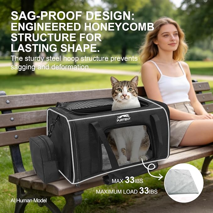 Soft-Sided Cat Carrier with Foldable Litter Box for Air Travel, Black | A compact soft-sided carrier with a foldable litter box and organized storage for flights, car trips and hotel stays. - Image 5