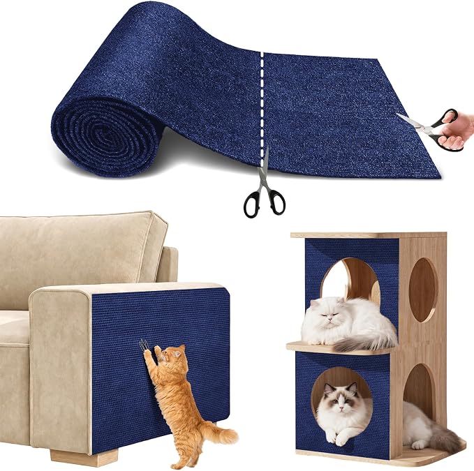 Cat Scratch Couch Protector, 78.7"x15.8" Self-Adhesive Furniture Protector | DIY Couch & Wall Shield Carpet, Trimmable Anti Scratch Mat for Indoor Sofa Bed Door Guard, Heavy Duty, Navy by SEPAZON